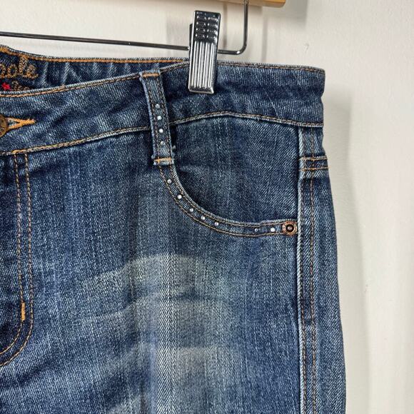 Southpole Women Jeans Size 13 Bootcut Blue Rhinestone Bling Embroidered Logo Y2K - Picture 8 of 8